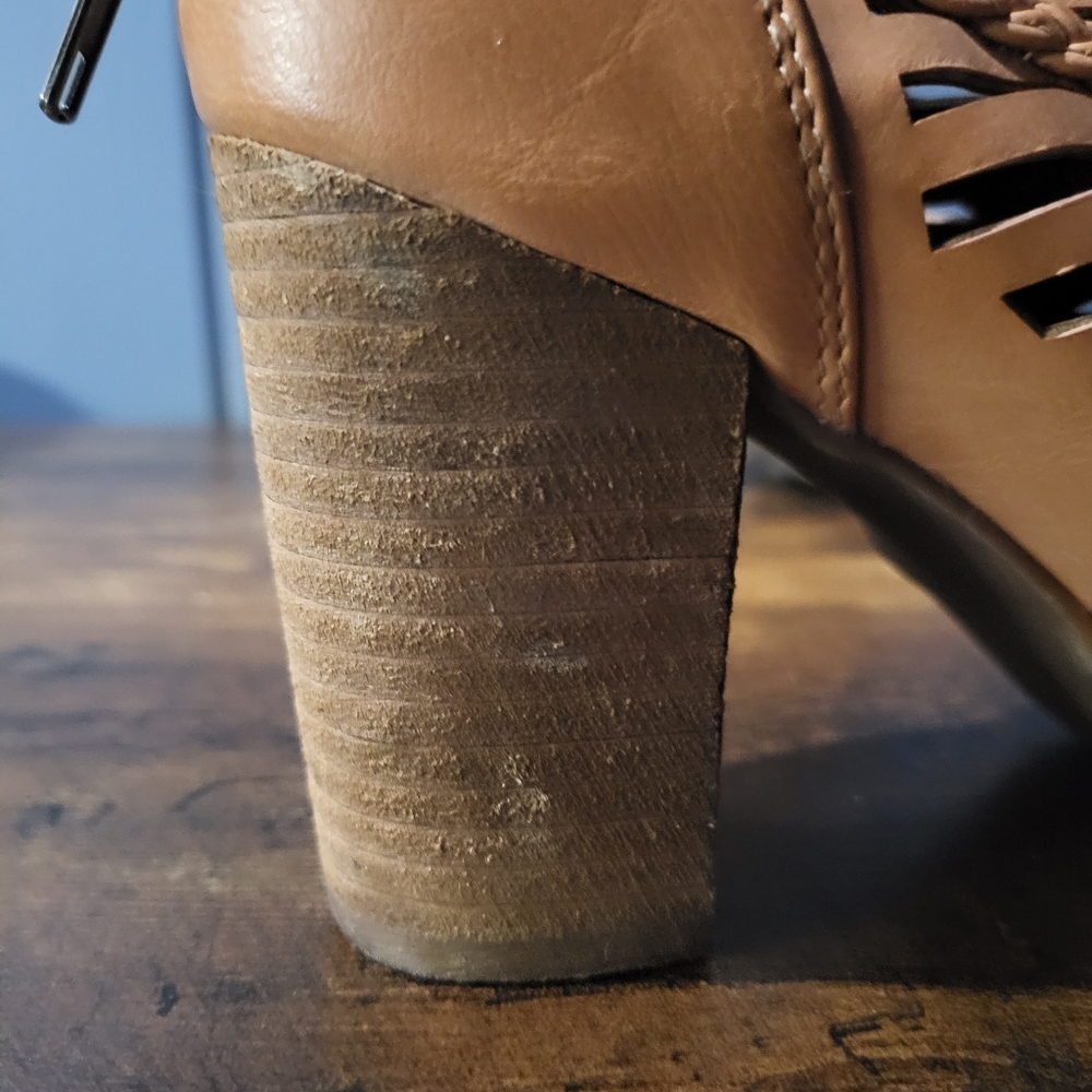 Leather Heeled Booties Braided Open Toe 'Not Rated' Back Zip Women's Size 6 - Picture 11 of 11
